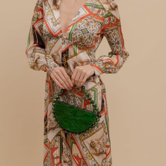 Green acrylic evening clutch bag for women, trendy, with bead accents, ideal for - Picture 2 of 7